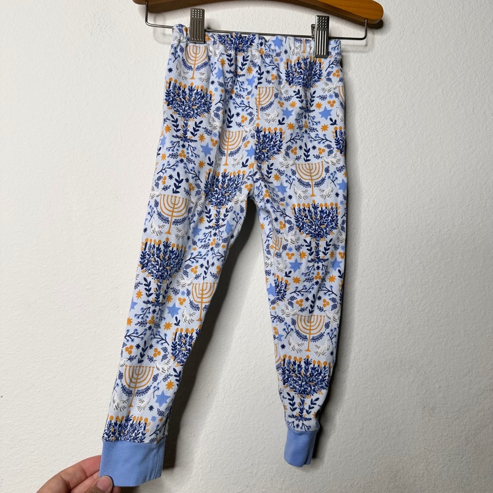Rifle Paper Co x Pottery Barn‎ Kids Hanukkah Pajama Set Blue Menorah Floral 2T - Picture 4 of 7